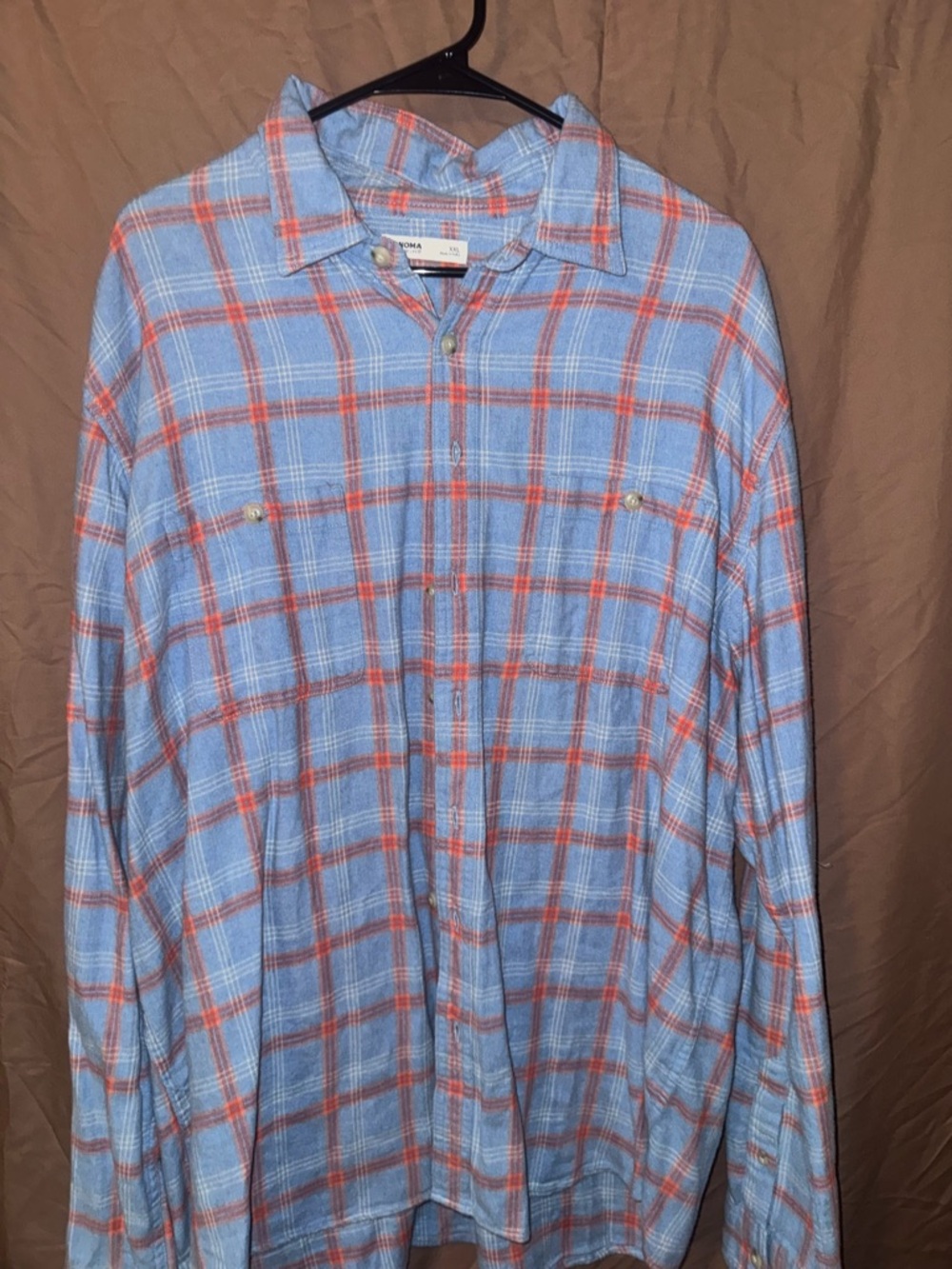 Sonoma Light Blue & Orange Plaid Casual Button-Down Shirt